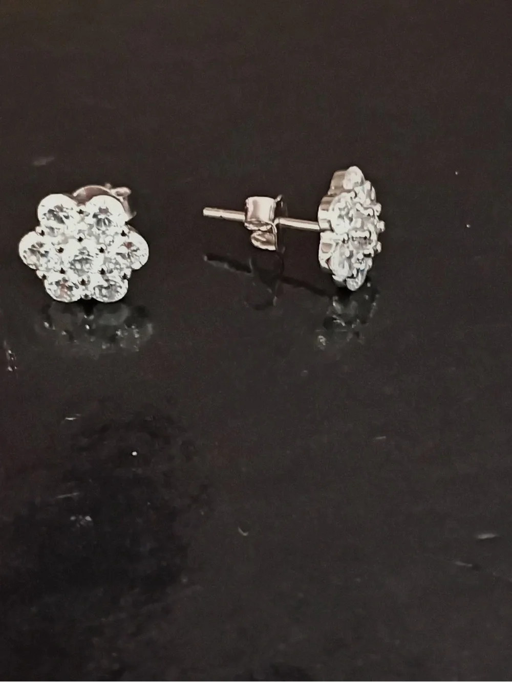 Sterling Silver White Crystal Flower Cluster Stud Earrings